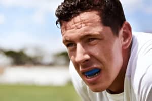 An athlete wearing a mouthguard in Pasadena, TX